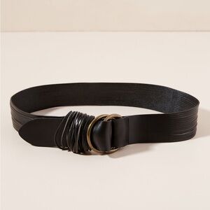 Anthropologie Black Leather Belt with Gold Accents